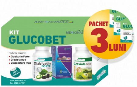 KIT GLUCOBET - Pachet 3 luni + GRATUIT la prima comandă cartea ”Ce mănânci când ai diabet”.