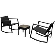 vidaXL Set scaun balansoar cu masă, 3 piese, poliratan, negru