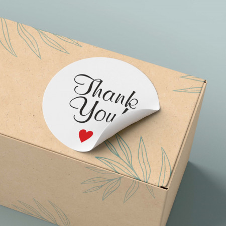 Etichete personalizate Thank You - Love, 100 buc, PVC, rezistente la apa