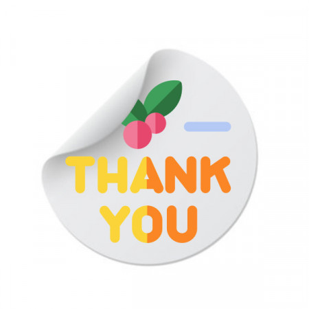Etichete personalizate THANK, 100 buc, PVC, rezistente la apa