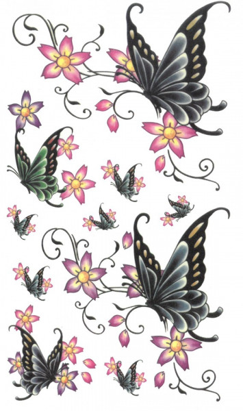 Tatuaj temporar -flori si fluturi- 10x17cm