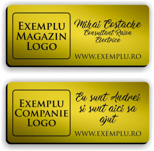 Ecuson personalizat gravat cu nume si/sau logo 7x3cm, auriu