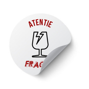 Etichete personalizate cu FRAGILE, 100 buc, PVC, rezistente la apa