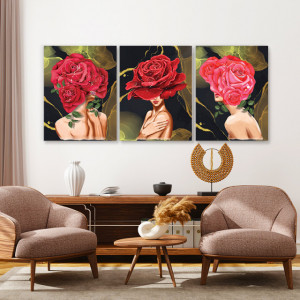Set tablouri canvas - Rose Lady gold background