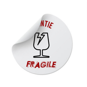 Etichete personalizate cu FRAGILE, 100 buc, PVC, rezistente la apa