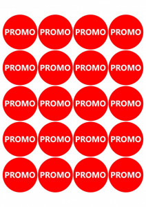 Etichete personalizate cu PROMO, 100 buc, PVC, rezistente la apa