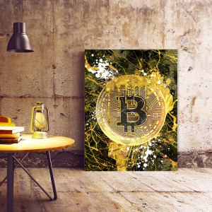 Tablou Motivational - Bitcoin (golden marble splash)