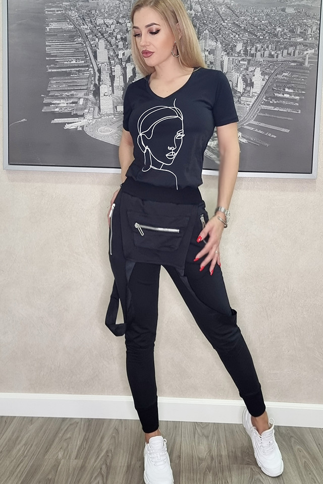 Compleu Adele pantaloni si tricou negru (Selecteaza Marime: L)