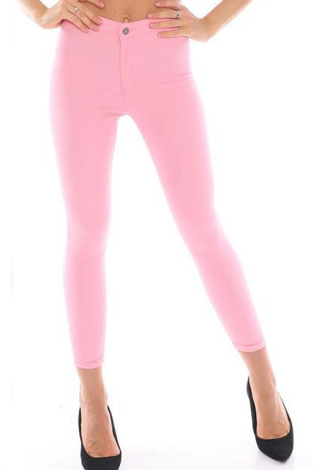 Pantaloni elastici talie medie Tina roz (Selecteaza Marime: M)