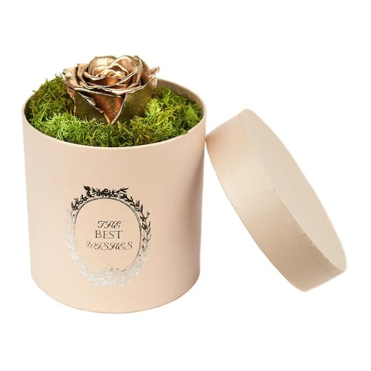 Trandafir criogenat, decorat in cutie cu licheni naturali stabilizati (Culoare: Auriu)