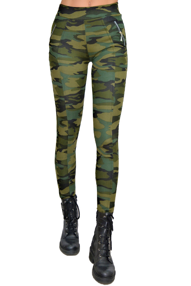 Colanti Army kaki, croiala skinny, imprimeu de camuflaj captusiti (Selecteaza Marime: 42)