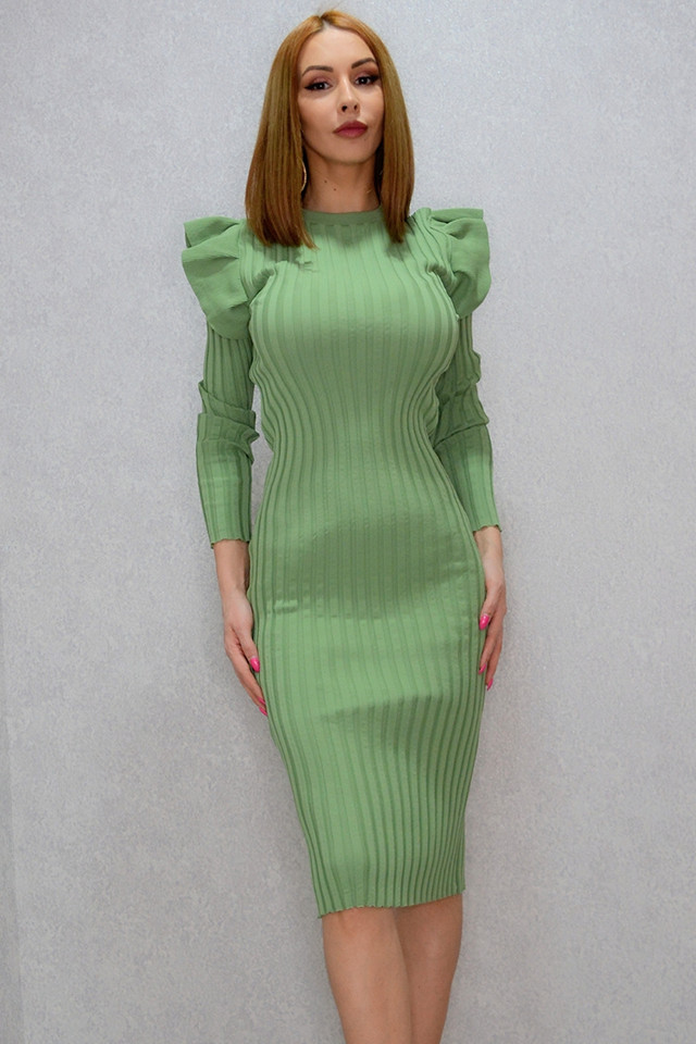 Rochie Dalia verde cu umeri bufanti (Selecteaza Marime: Universala S/M)