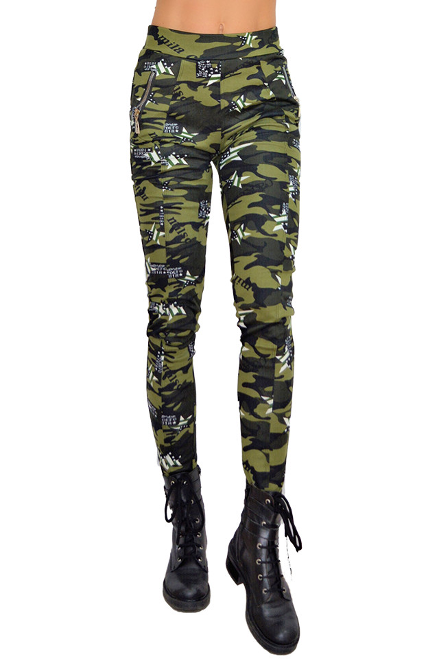 Colanti Army verde inchis, croiala skinny, imprimeu de camuflaj (Selecteaza Marime: S)