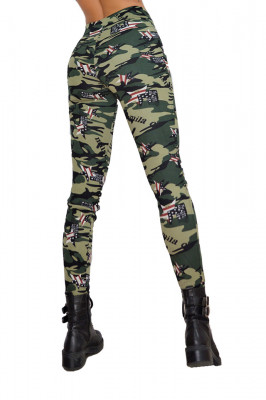 Pantaloni Army verzi, croiala skinny, imprimeu de camuflaj captusiti