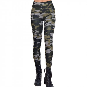 Colanti Army, negru/gri, croiala skinny, imprimeu de camuflaj