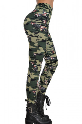 Pantaloni Army verzi, croiala skinny, imprimeu de camuflaj captusiti