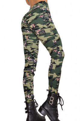 Pantaloni Army verzi, croiala skinny, imprimeu de camuflaj captusiti