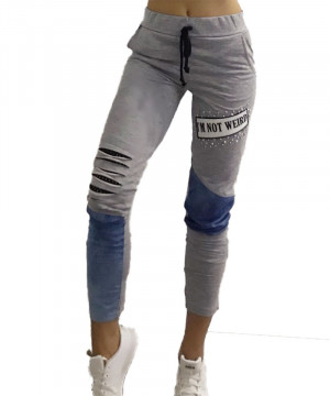 Pantaloni de dama Sport, street gri accesorizati