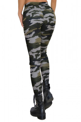 Colanti Army, negru/gri, croiala skinny, imprimeu de camuflaj