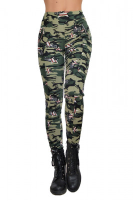 Pantaloni Army verzi, croiala skinny, imprimeu de camuflaj captusiti