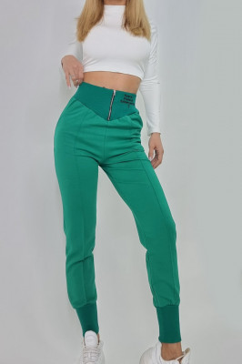 Pantaloni sport Bloston, cu talie inalta si corset, Verde