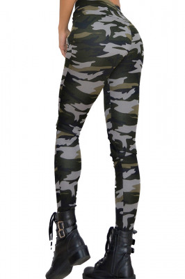 Colanti Army, negru/gri, croiala skinny, imprimeu de camuflaj