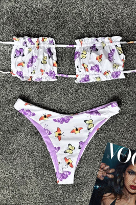 Costum de baie doua piese Butterflies Lila cu slip in doua nuante