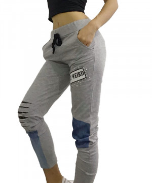 Pantaloni de dama Sport, street gri accesorizati