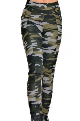 Colanti Army, negru/gri, croiala skinny, imprimeu de camuflaj