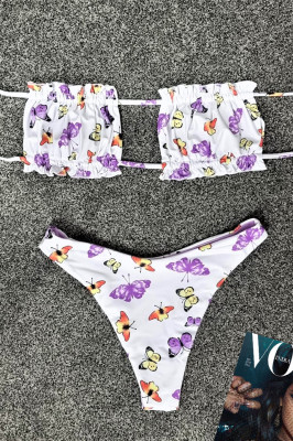 Costum de baie doua piese Butterflies Lila cu slip in doua nuante