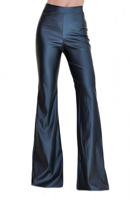 Pantaloni talie inalta evazati din piele eco, negri