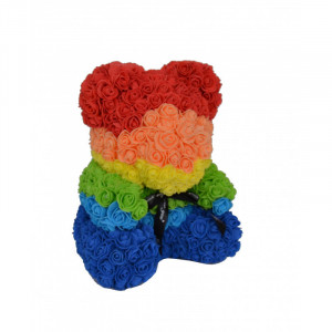 Ursulet Floral Teddy Bear multicolor din Trandafiri de spuma, 35 cm, in cutie cadou