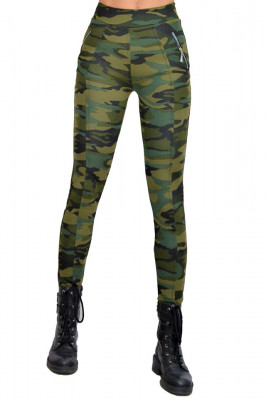 Colanti Army kaki, croiala skinny, imprimeu de camuflaj captusiti