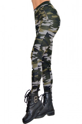 Colanti Army, negru/gri, croiala skinny, imprimeu de camuflaj