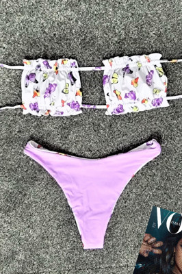Costum de baie doua piese Butterflies Lila cu slip in doua nuante