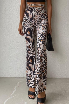 Pantaloni lejeri Sahara, cu talie inalta, Animal-print