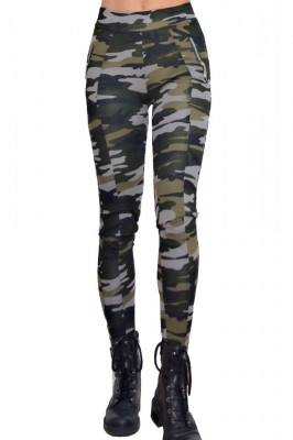 Colanti Army, negru/gri, croiala skinny, imprimeu de camuflaj
