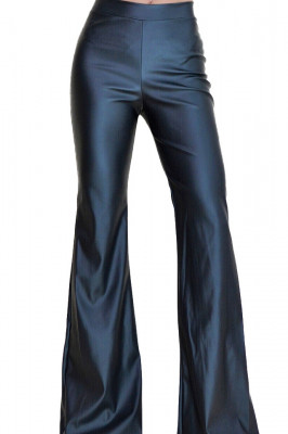 Pantaloni talie inalta evazati din piele eco, negri