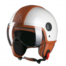 PILOT - Casca Open-face PELLE - alb / maro, XS
