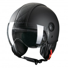 PILOT - Casca Open-face PELLE - negru, S
