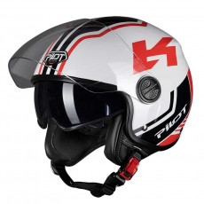 PILOT - Casca Open-face FAZER (sun visor) - XL, rosu / alb [bicolor]