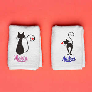 Prosoape personalizate brodate cuplu "Cats"