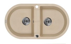PIVA SINK TWO BOWLS WITH DRAINING BOARD, WITH FITTING, SANDY GRANITE