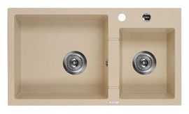 PIVA Chiuveta Granit SINK TWO BOWLS WITH DRAINING BOARD, WITH FITTING, SANDY GRANITE