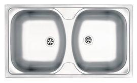 TECHNO 2-BOWL S/S SINK WITHOUT DRAINING BOARD, WITH FITTINGS, DECOR