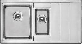 BOLERO 1,5-BOWL S/S SINK WITH DRAINING BOARD, WITH FITTINGS, SATIN