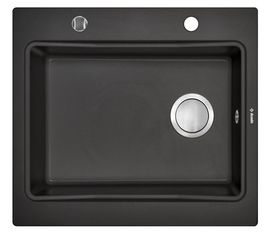 MODERN 1-BOWL SINK WITHOUT DRAINING BOARD, WITH FITTINGS, METALLIC BLACK GRANITE