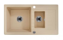 ZORBA 1,5-BOWL SINK WITH DRAINING BOARD, WITH FITTINGS, SANDY GRANITE