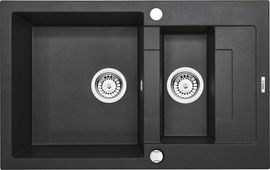 RAPIDO Chiuveta Granit GRAPHITE METALIC GRANITE SINK 1,5 BOWLS WITH DRAINER WITH FITTING