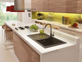 ZORBA 1-BOWL SINK WITH DRAINING BOARD, WITH FITTINGS, GRAPHITE GRANITE